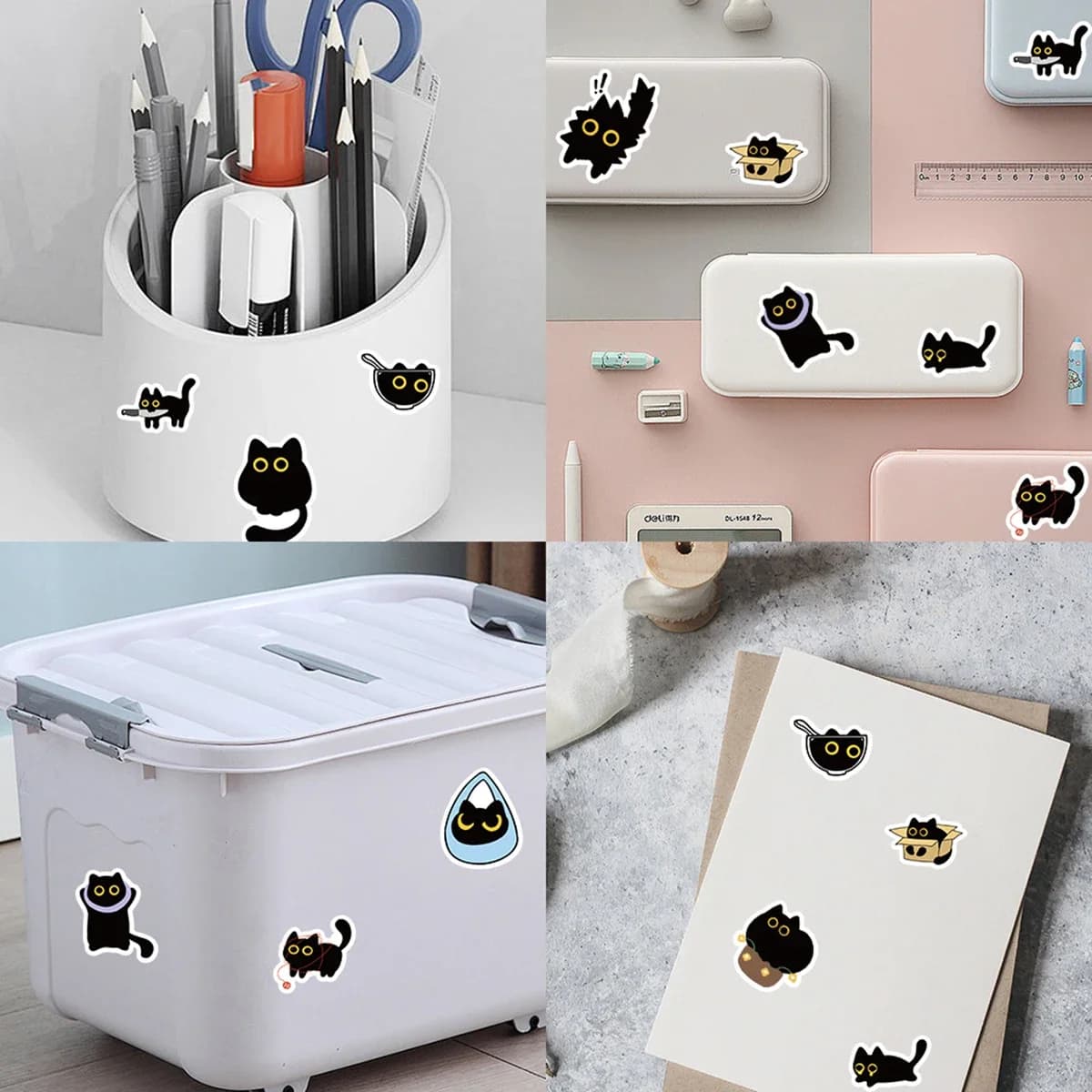 500 autocollants en rouleau motif chat de dessin animé mignon, décoratifs DIY pour guitare, téléphone, ordinateur portable, journal, scrapbooking, scellage d'enveloppes