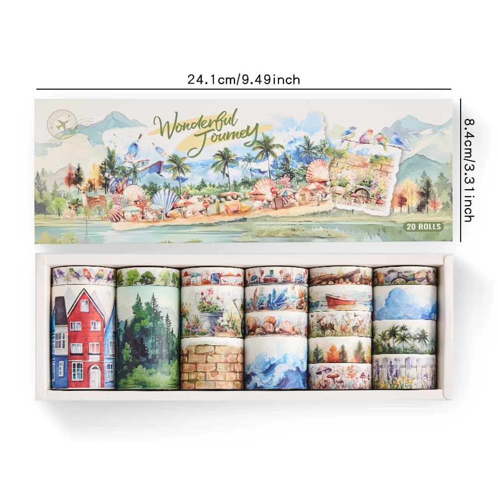 20 rouleaux Vintage merveilleux voyage Washi bandes ensemble décoratif Scrapbppking autocollant ruban de masquage pour bricolage artisanat planificateur cahier