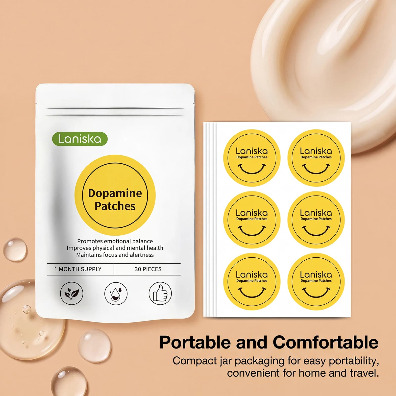 Patchs de Dopamine : Formule Douce pour le Corps, Équilibre de l'Humeur, Soutien de la Concentration, Hydratation Cutanée, Soin Portable