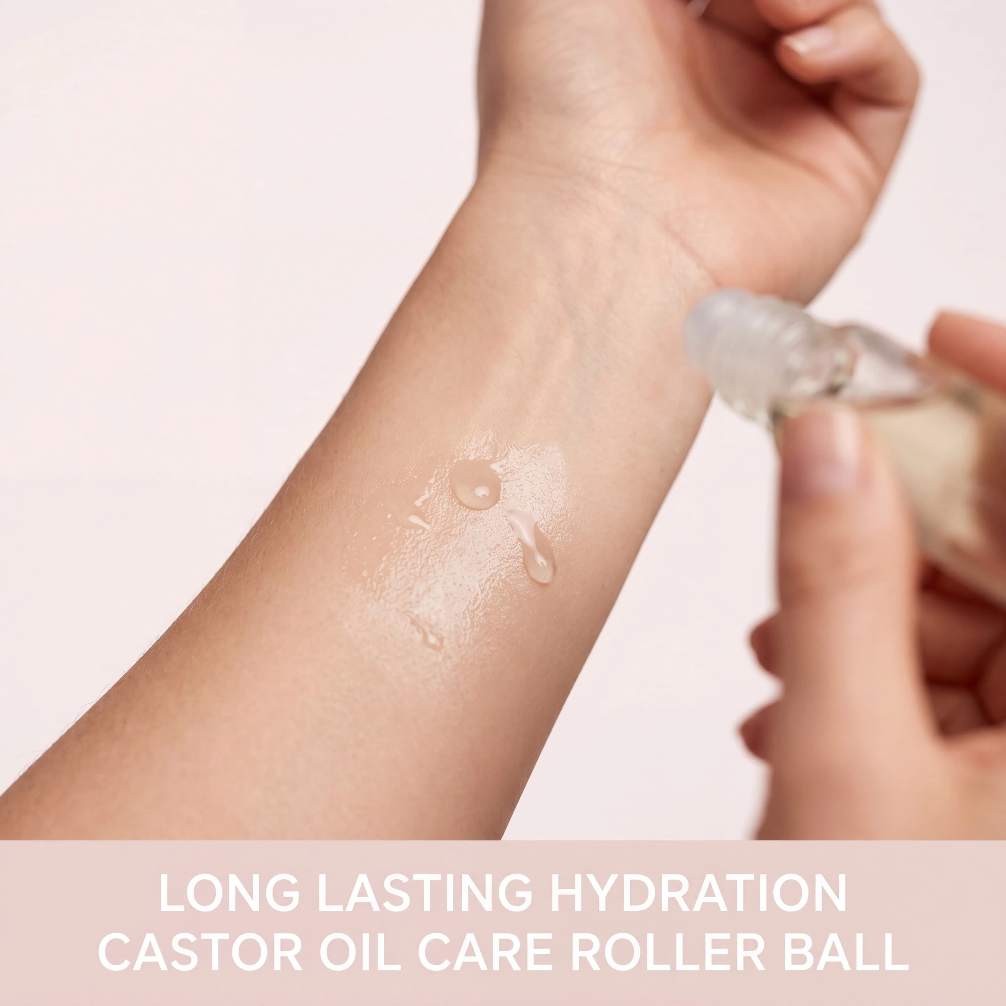 Huile de ricin biologique avec applicateur à bille en quartz rose, 100 % pure, pressée à froid, sans hexane, pour le corps, les sourcils et les soins de massage cutané