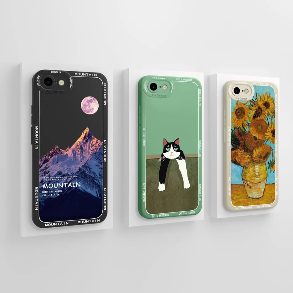 Pour iPhone 7 8 coque de téléphone peinture à l'huile couverture arrière