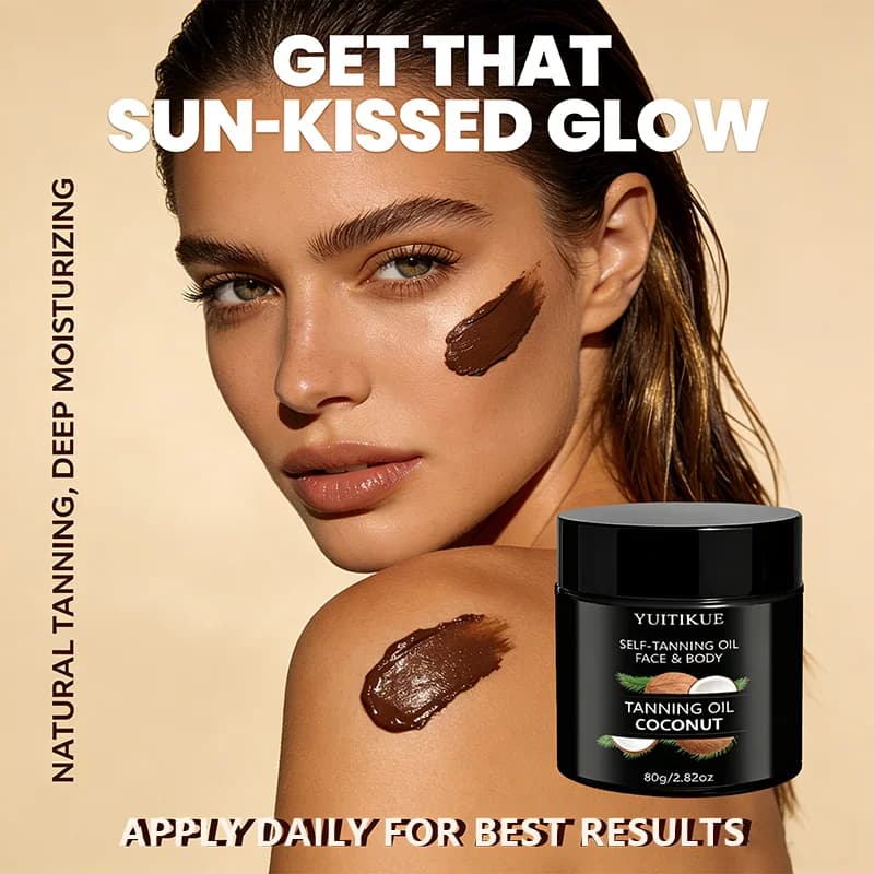 Huile autobronzante à la noix de coco Yuitikue, 80g, huile bronzante pour le visage et le corps, pour un éclat doré naturel, autobronzant hydratant sans soleil