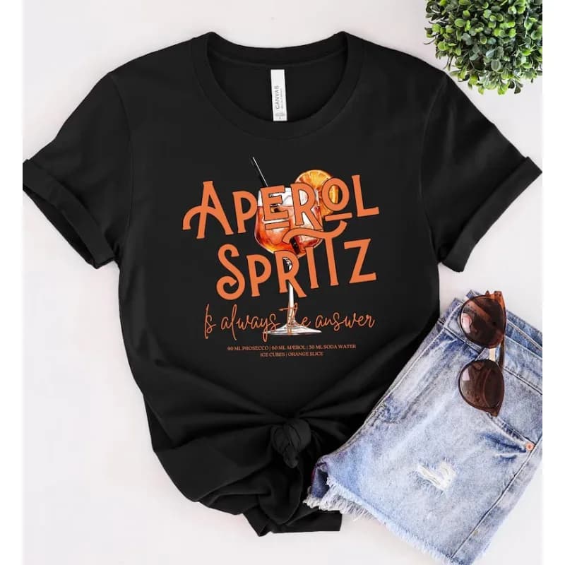 T-shirt de recette Aperol Spritz. Tee noir avec texte