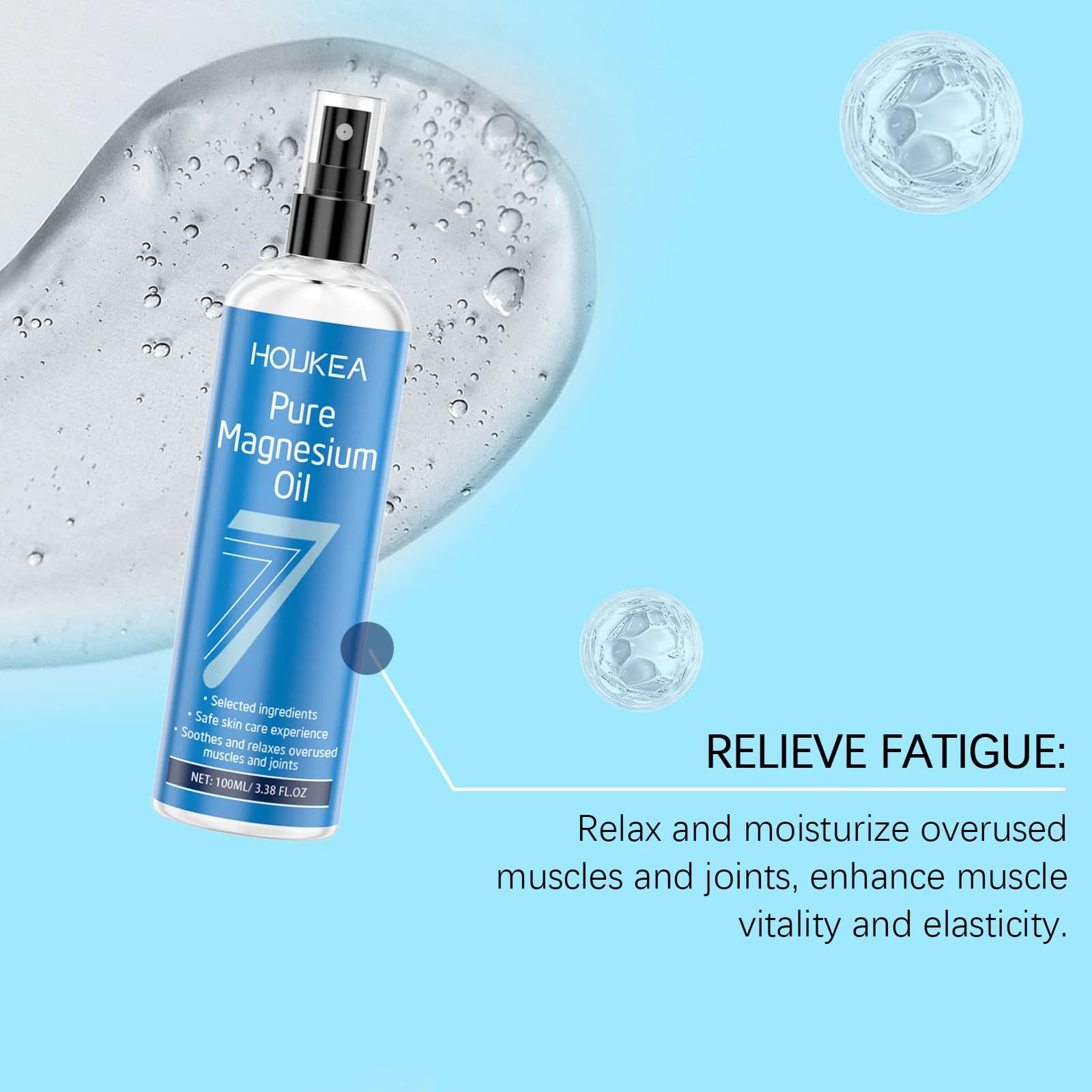 Huile minérale de magnésium en spray HOUKEA : Nourrit, hydrate et raffermit en douceur la peau – Soin hydratant et soin de la peau