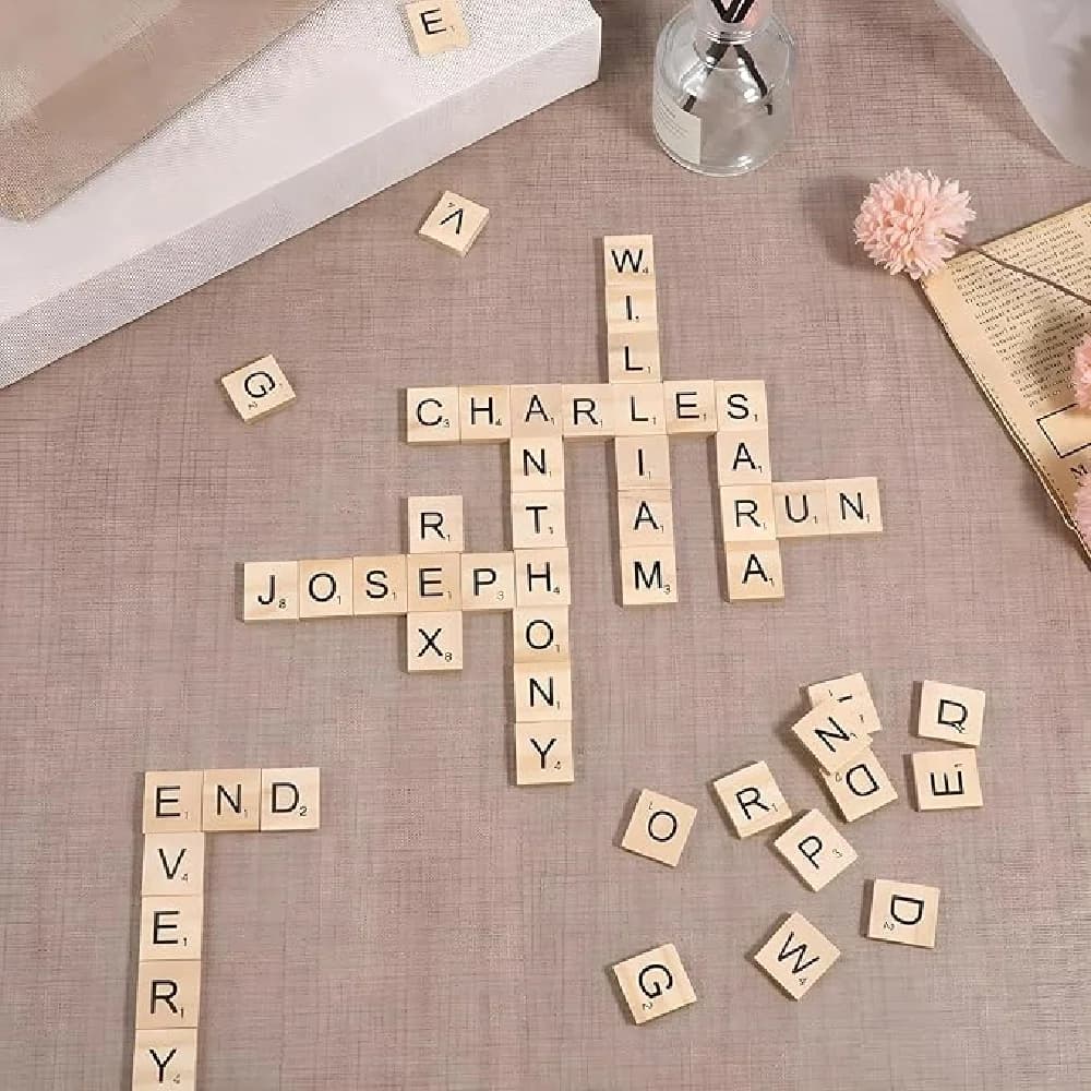 100 pièces de tuiles de Scrabble en bois, lettres en bois pour artisanat, décoration DIY, et sous-verres en bois pour l'orthographe