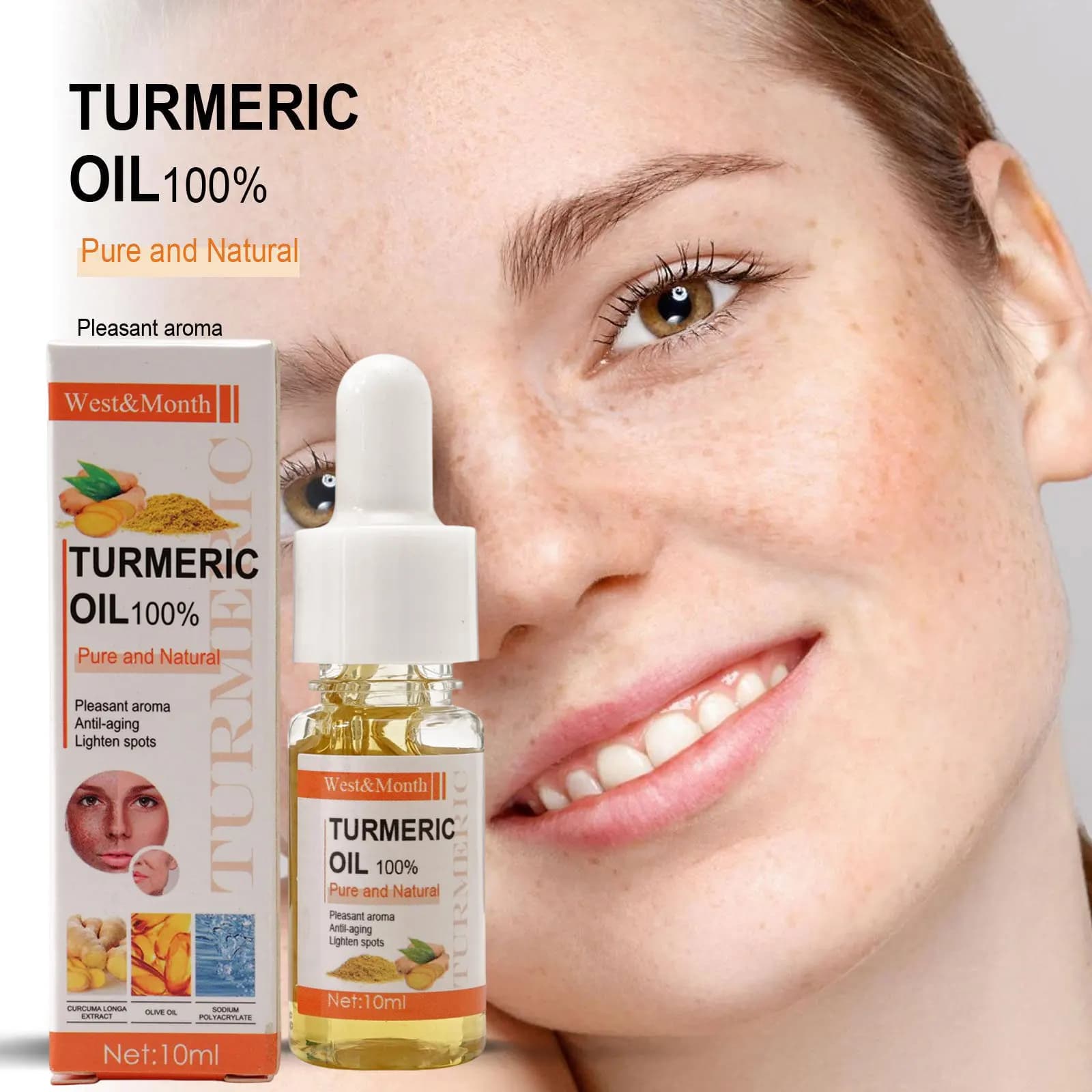 Huile de citron au curcuma, nourrissante, hydratante, sérum thérapeutique pour le visage, rétrécit les Pores, correcteur de taches foncées, soins du visage, 10ml