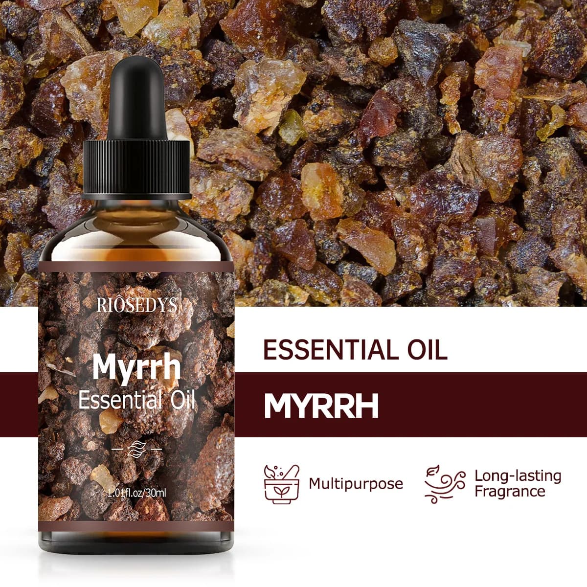 Huile essentielle de myrrhe, parfum naturel, convient aux massages corporels, aux soins capillaires et aux diffuseurs.