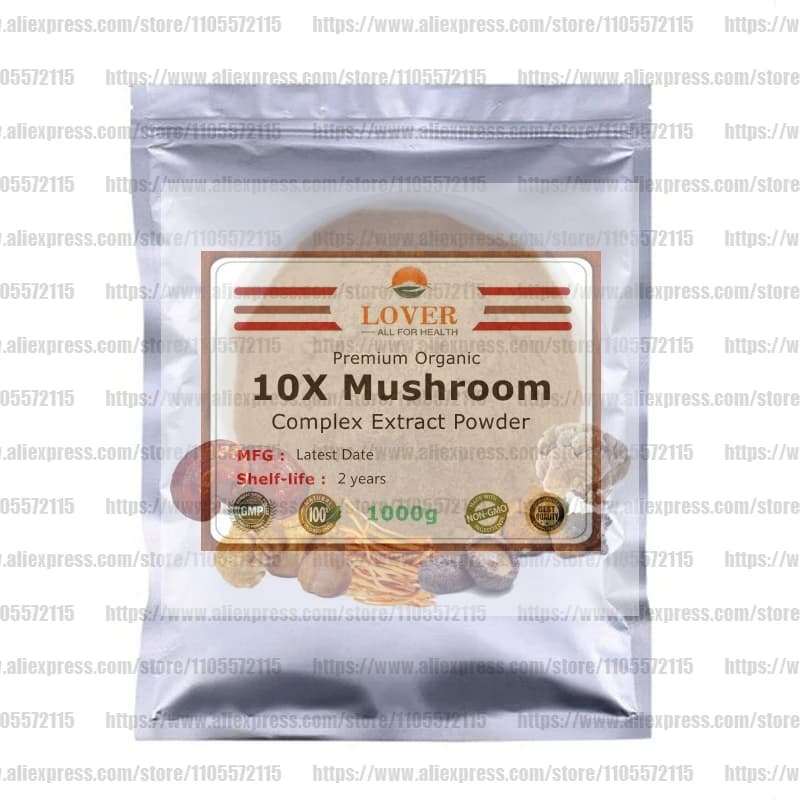 50g-1000g Vente Directe d'Origine 10 Variétés de Champignons Mélangés [Cordyceps, Cepes, Shiitake, Reishi, Crinière de Lion, Shiitake, Maitake, Queue de Dinde]