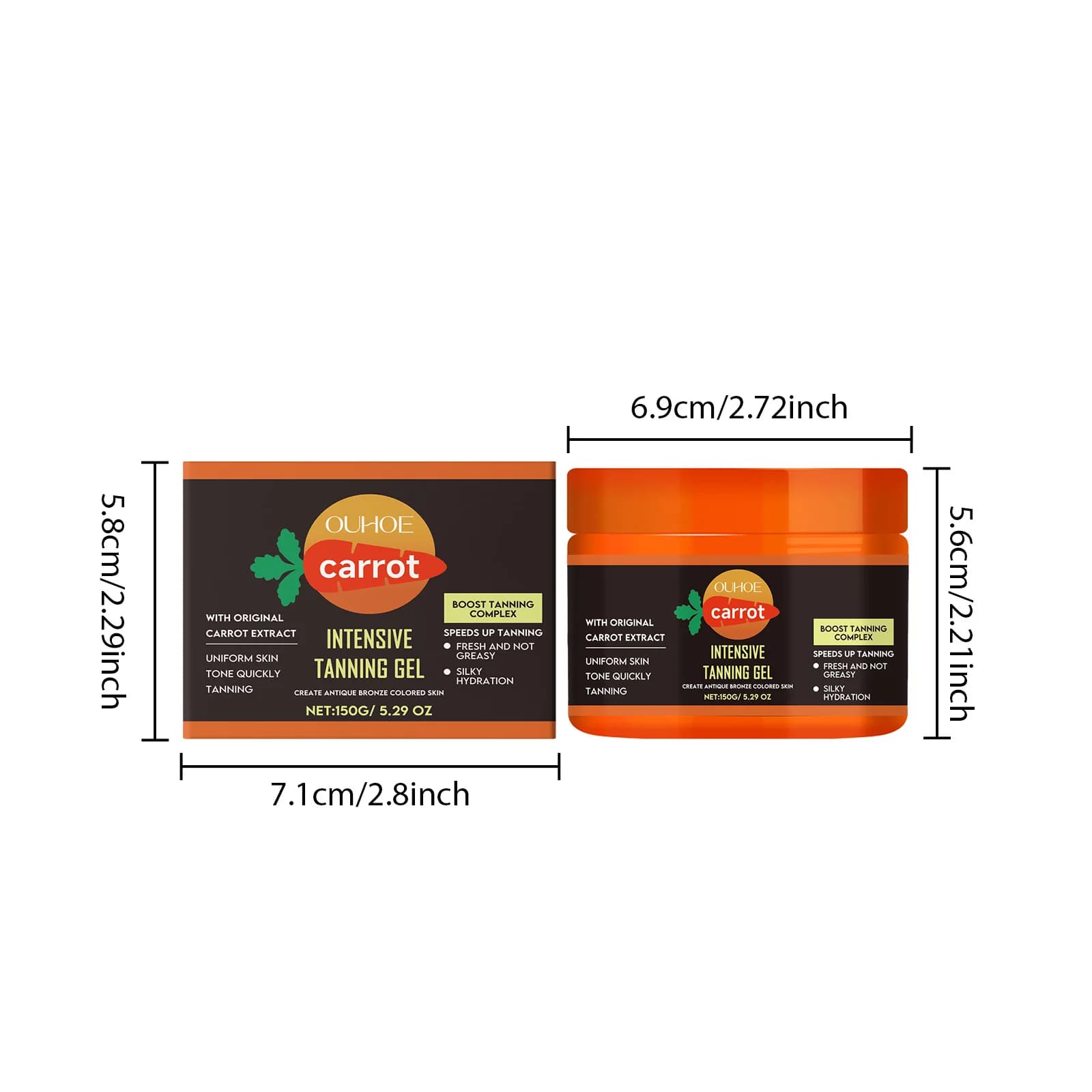 Gel de bronzage carotte hydratant léger à absorption rapide Gel bronzant