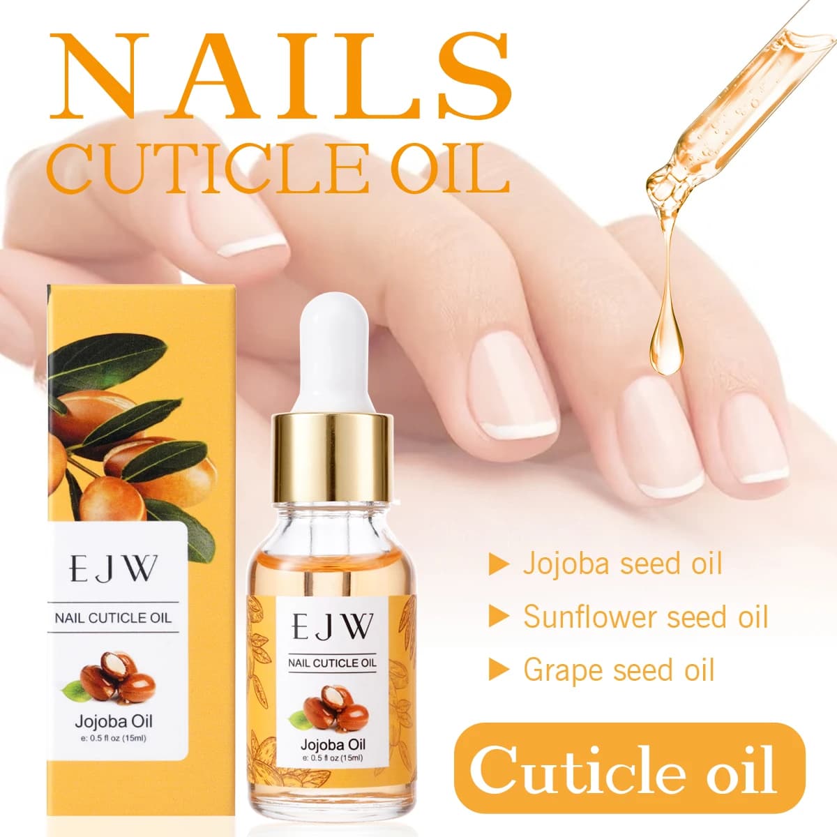 Huile de jojoba pour cuticules – Séchage rapide, soin hydratant, convient aux ongles doux, fragiles, répare la dégarnissure des ongles, améliore l'élasticité