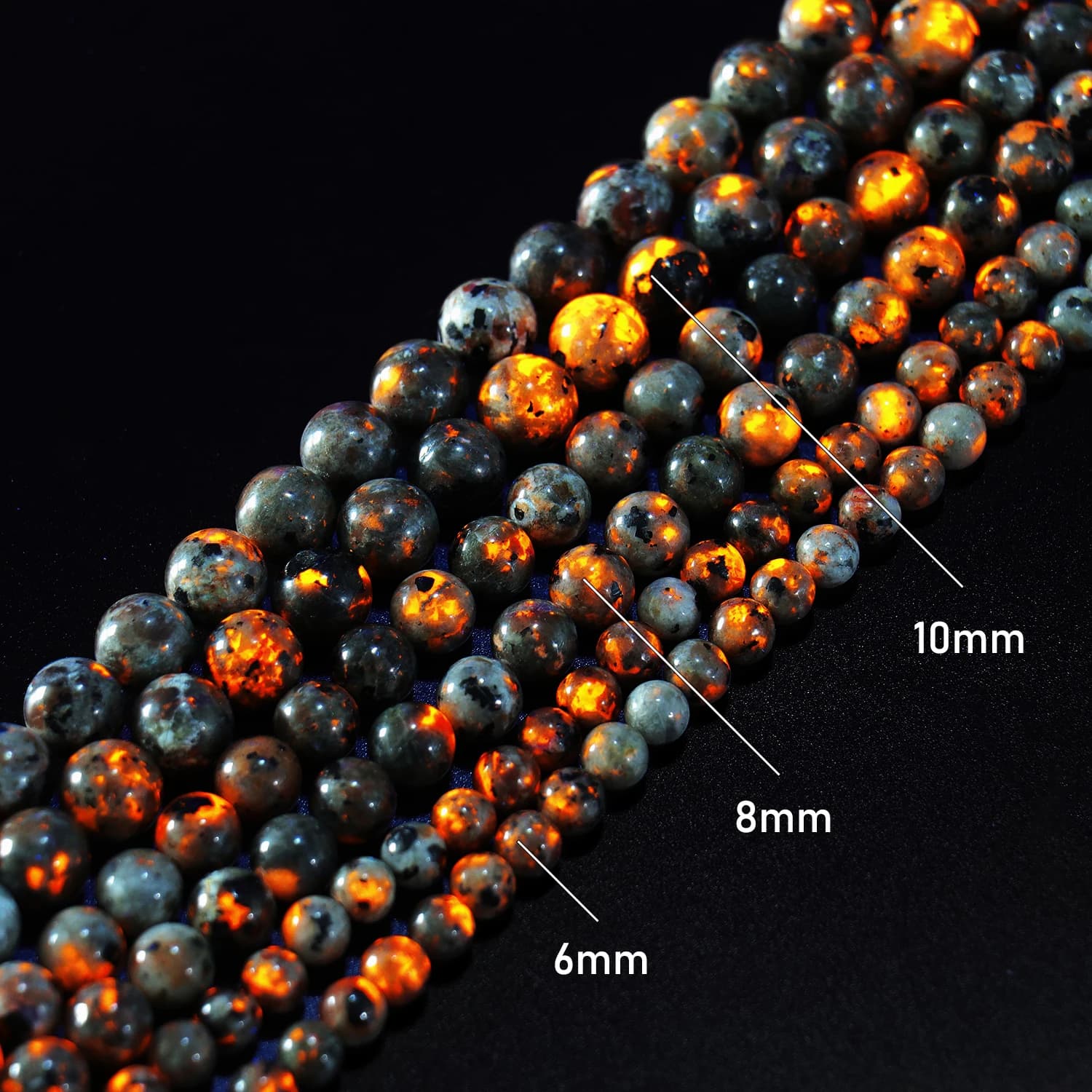 Perles rondes en pierre naturelle de flamme Yooperlite