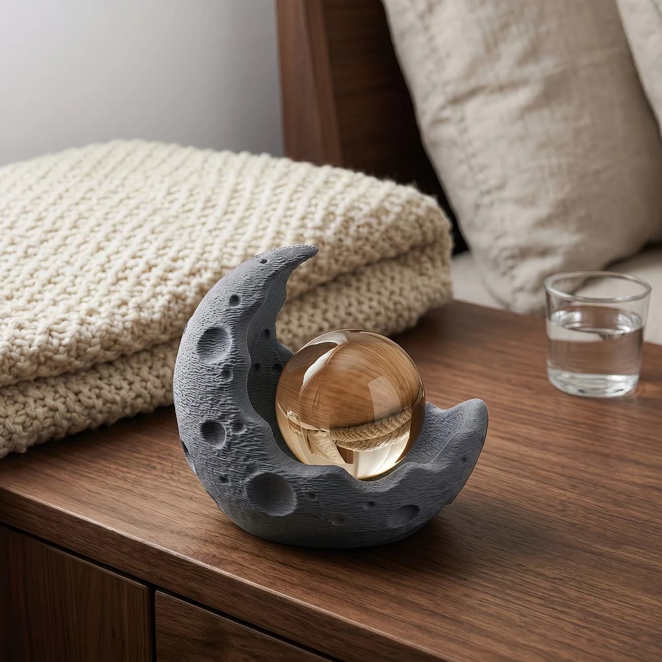 Porte-bougie en forme de croissant de lune texturé, Ornement lune-croissant, Décoration d'ambiance, Artisanat décoratif pour chambre et bureau