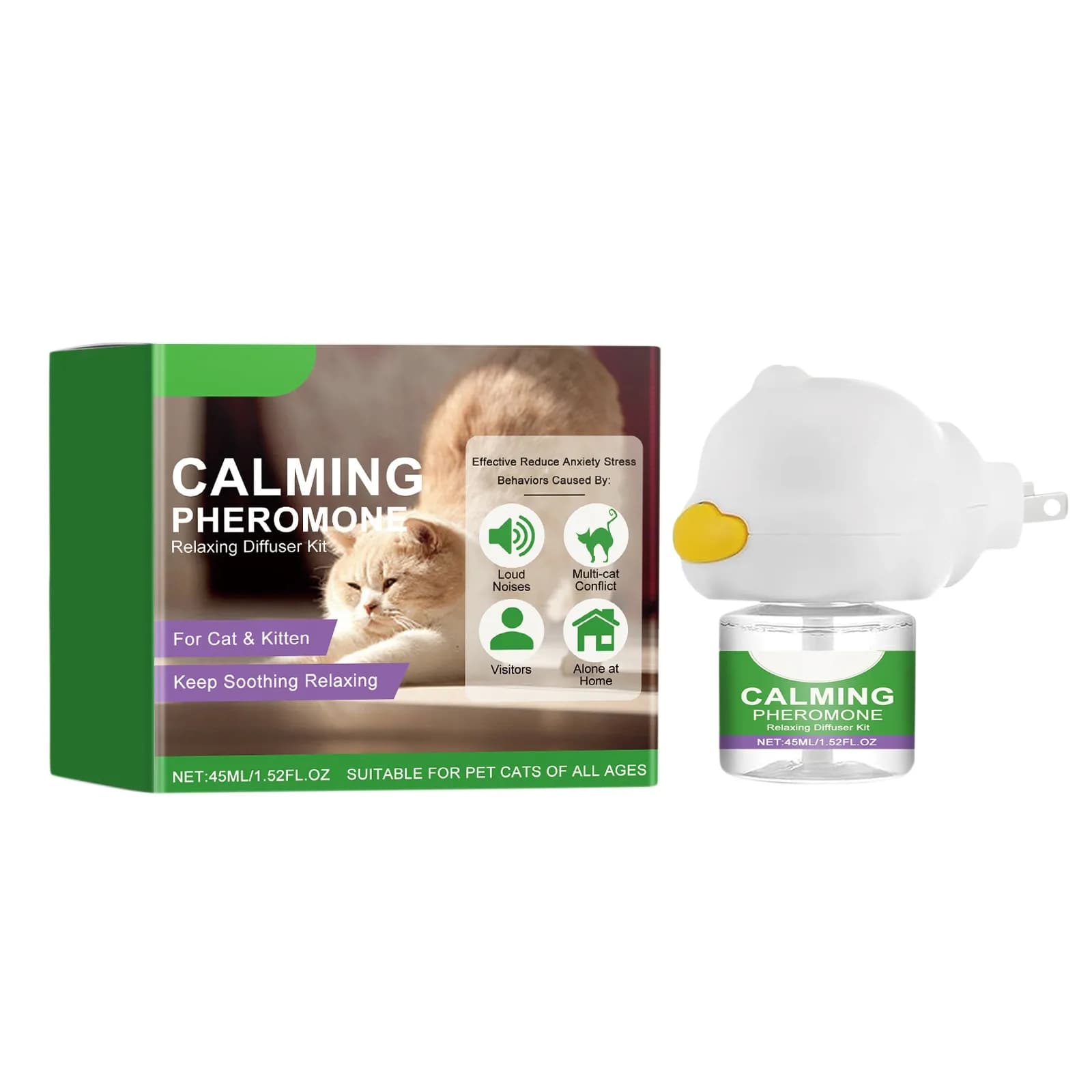 Diffuseur apaisant au phéromone pour chat, 45ML, soulage efficacement l'anxiété, le Stress, apaisant sans Irritation, ingrédients doux