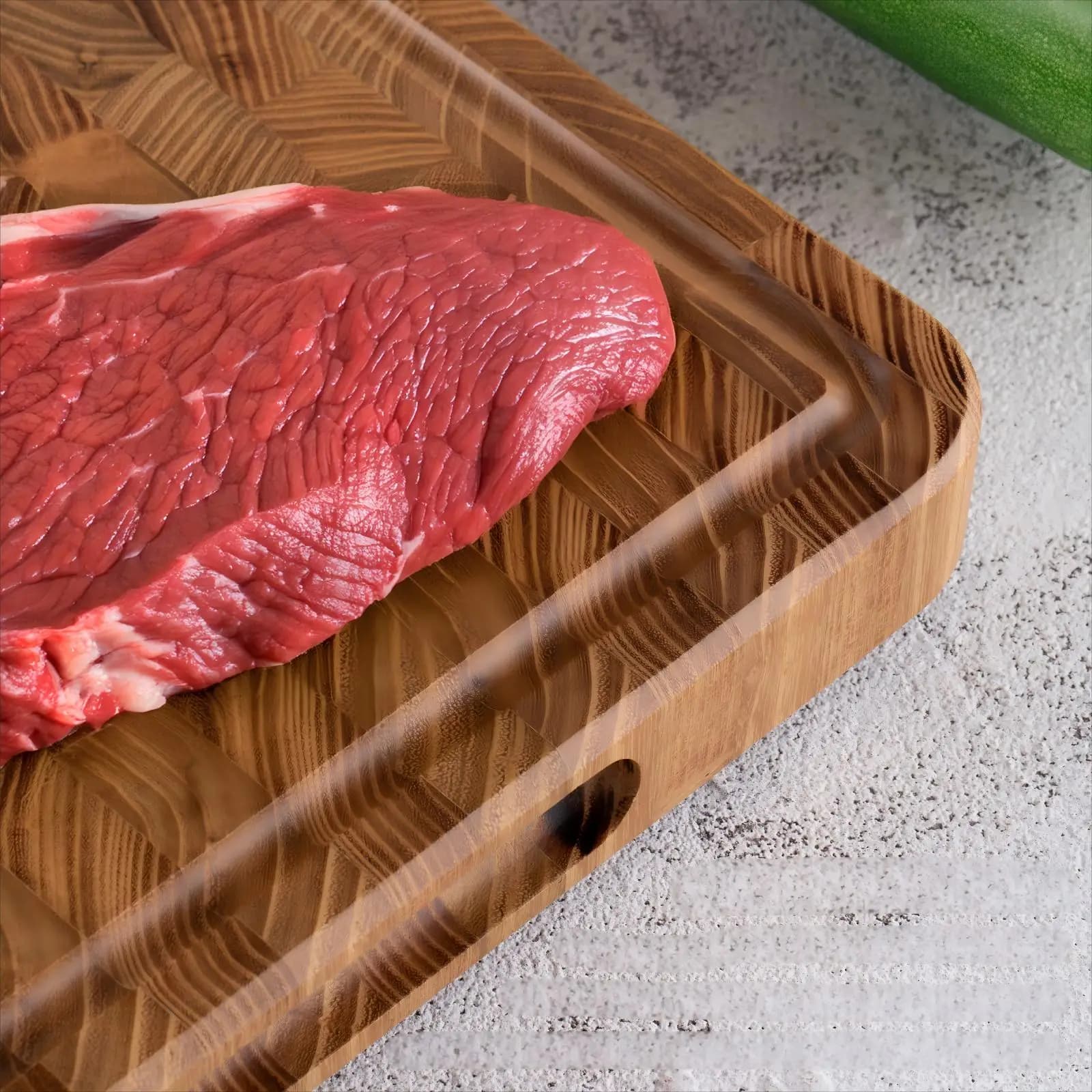 Planche à découper en teck de grain d'extrémité pour la cuisine, bois durable avec rainures de jus, poignées pré-huilées et faciles à saisir