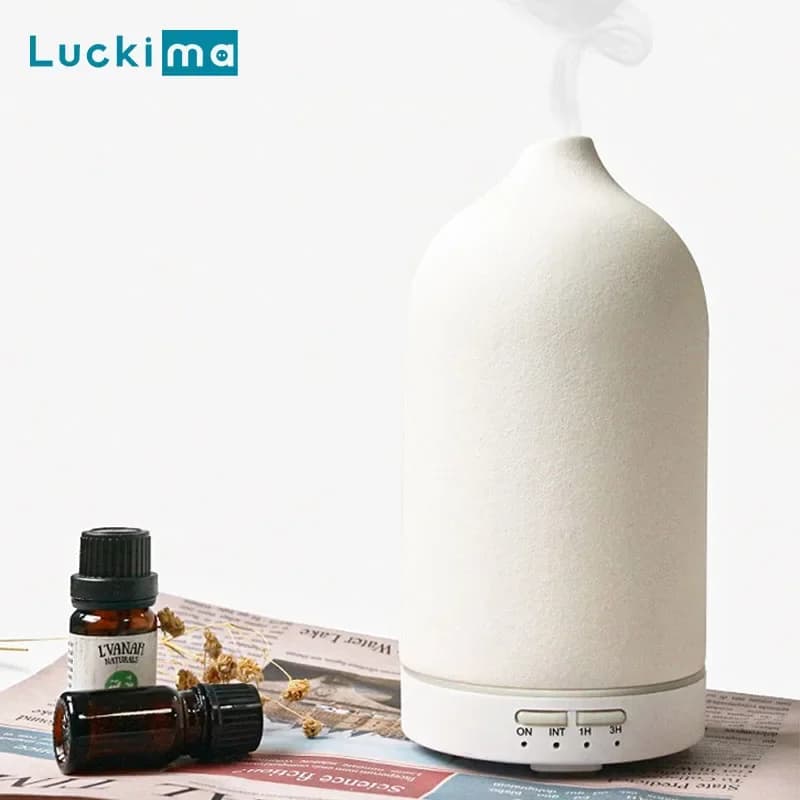 Diffuseur d'huile essentielle d'aromathérapie en céramique, humidificateur d'air à ultrasons avec minuterie, veilleuse, brumisateur frais sans eau, arrêt automatique