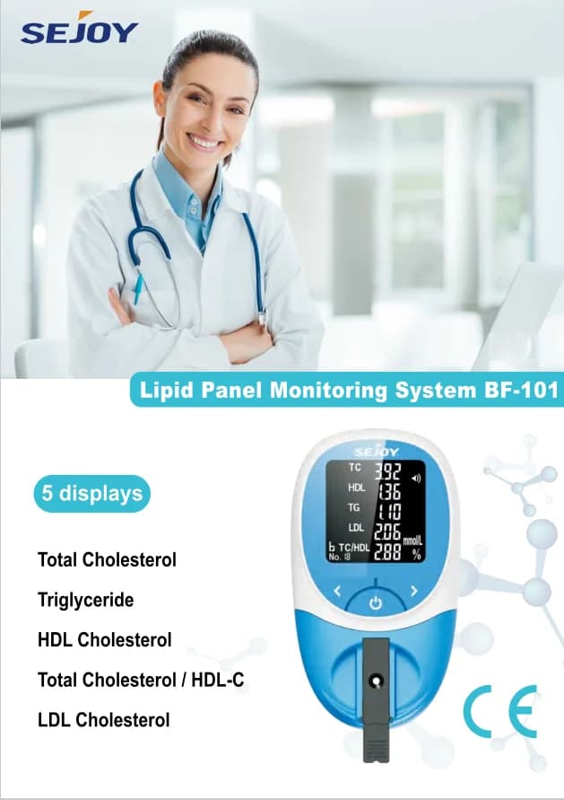 Analyseur de lipides sanguins divertissant 5 en 1, cholestérol total (TC), cholestérol lipoprotéines de haute densité (HDL-C ou sat L) et triglycérides (TG)