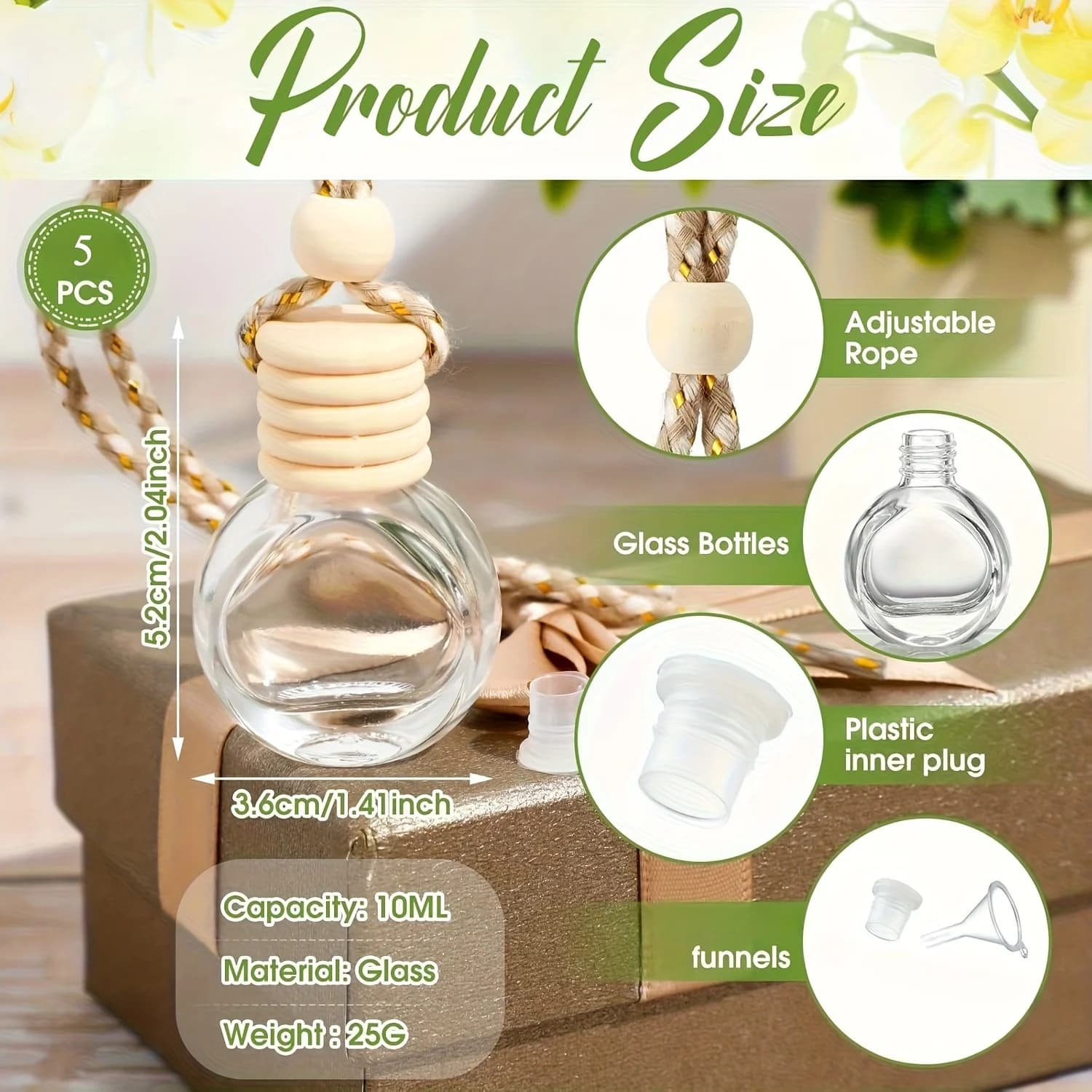 5 pièces diffuseur de voiture bouteille suspendue désodorisant de voiture 8ml désodorisant vide diffuseur de parfum de voiture bouteille de parfum rechargeable
