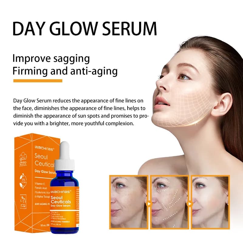 Sérum à 20% de vitamine C et acide hyaluronique férulique, soin pour la peau, anti-âge, anti-déformable, éclaircissant, pour les taches foncées