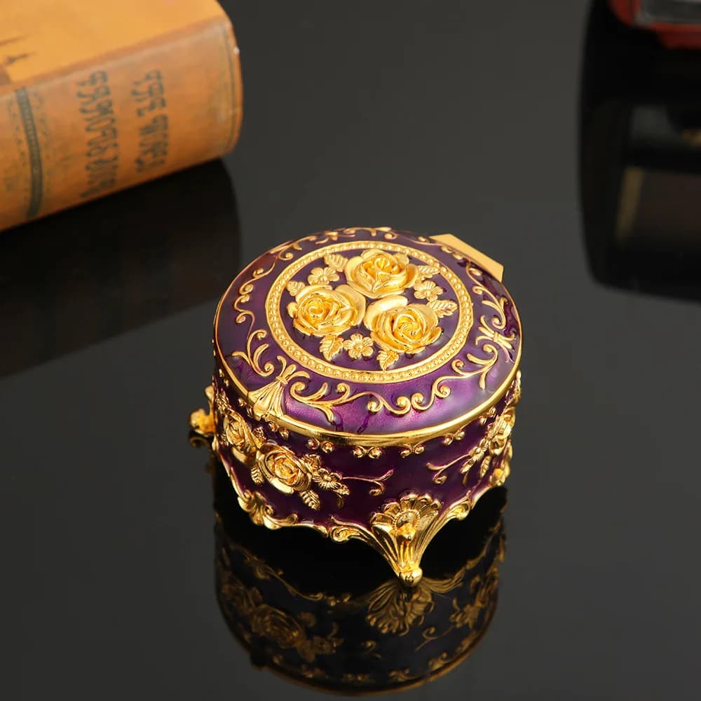 Boîte d'emballage de bijoux en émail vintage, document exquis, rose