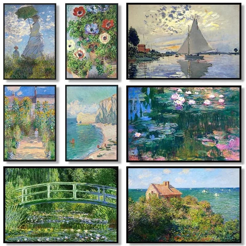 Peinture sur toile 2D (Claude Monet Nénuphars) – Affiches et impressions de paysages de jardin classiques