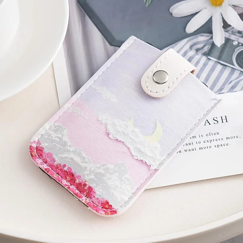 Porte-cartes unisexe multi-motifs de style peinture à l'huile artistique, étui pour cartes mince en cuir PU
