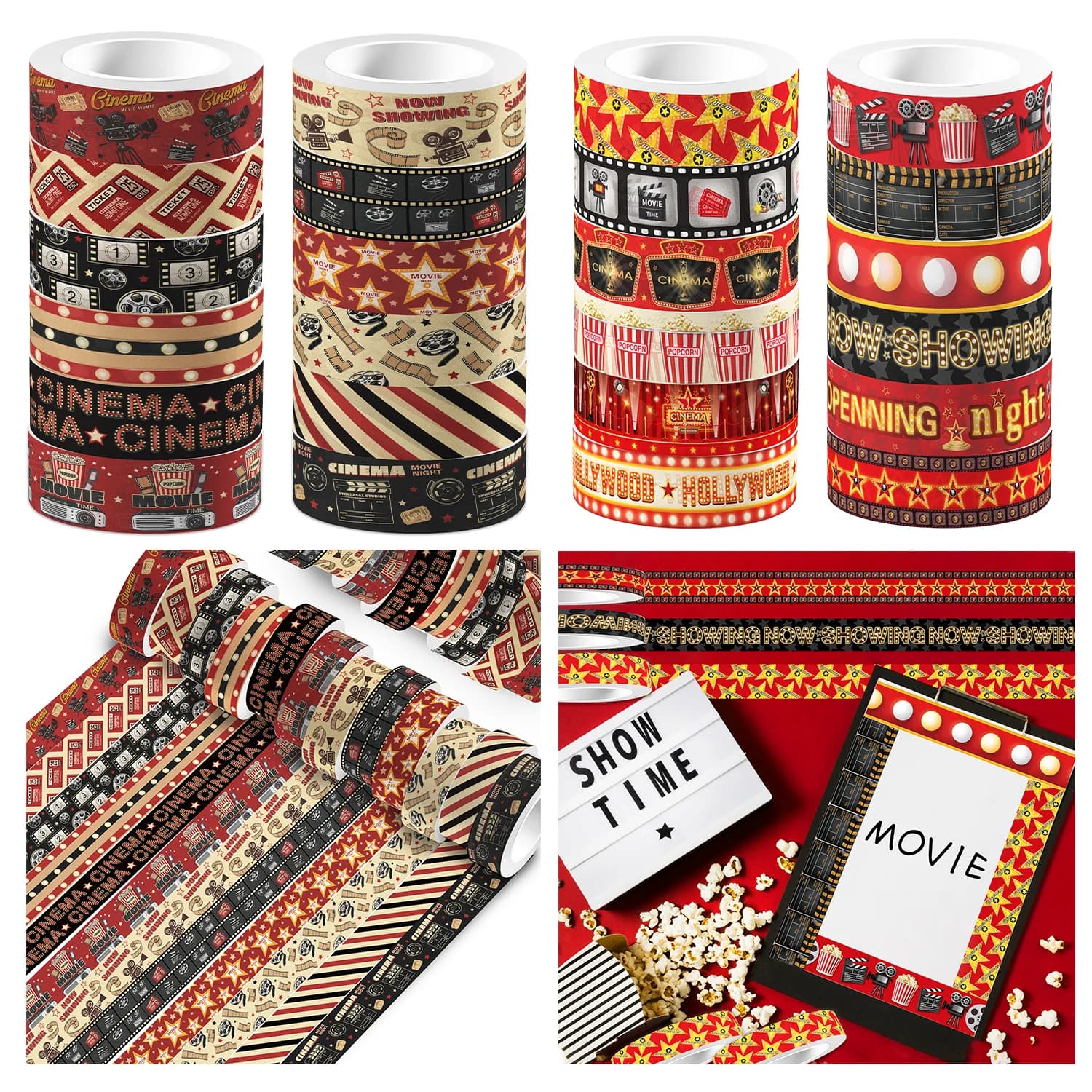 12 Rolls Cinema Film Themed Washi Tape Set, Adhesive Tape, Masking Tape DIY Craft Handbook Materials Scrapbooking Decor Supplies
