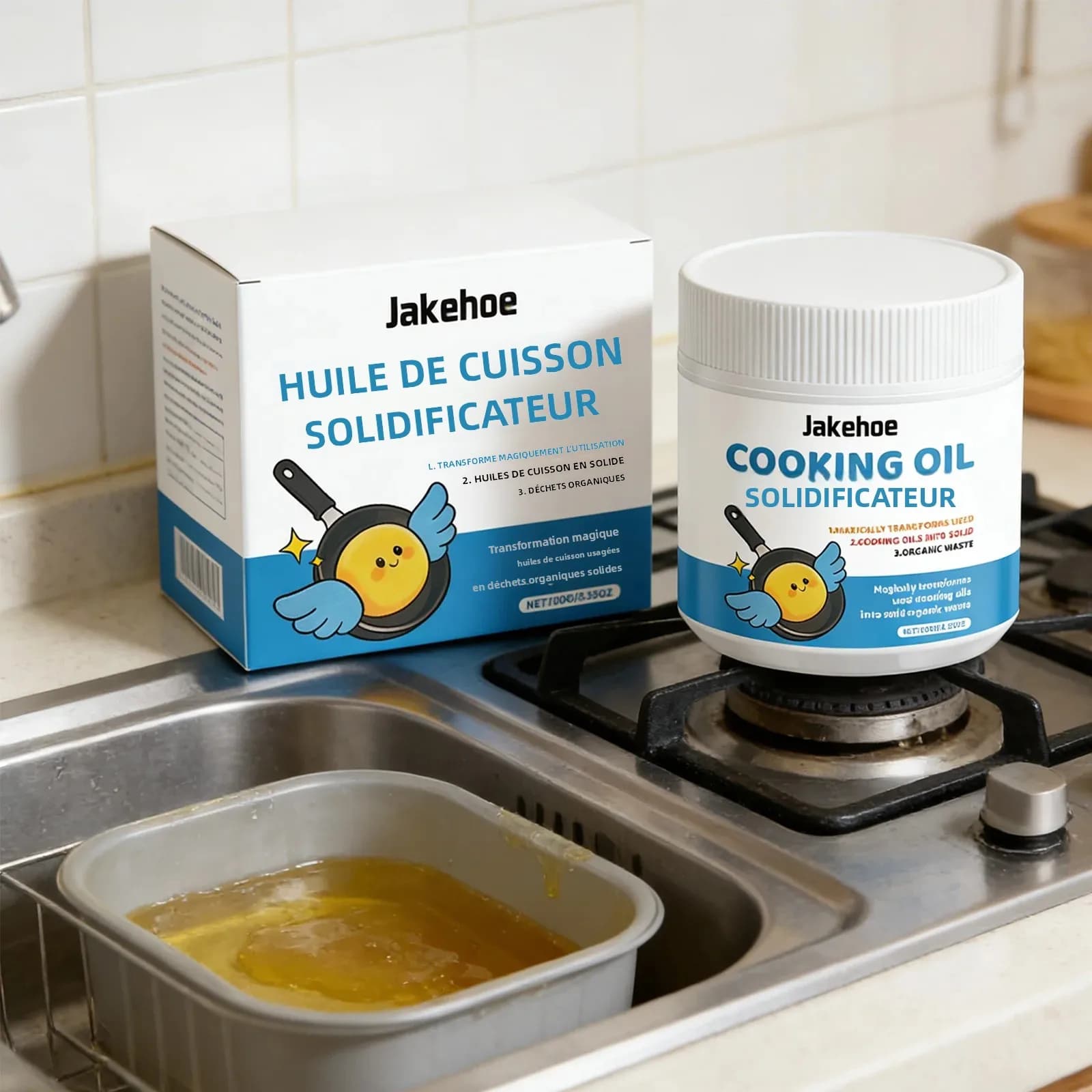 Coagulant pour huile de cuisson usagée, agent de solidification rapide, nettoyage facile, non irritant, poudre de traitement d'huile de cuisson sûre pour la cuisine domestique