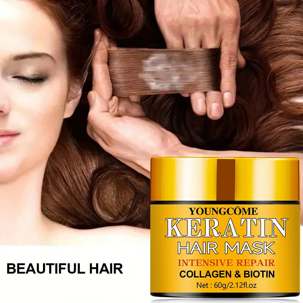 Masque capillaire réparateur, huile essentielle nourrissante pour cheveux secs et endommagés, biotine, collagène, kératine, traitement des cheveux, après-shampooing