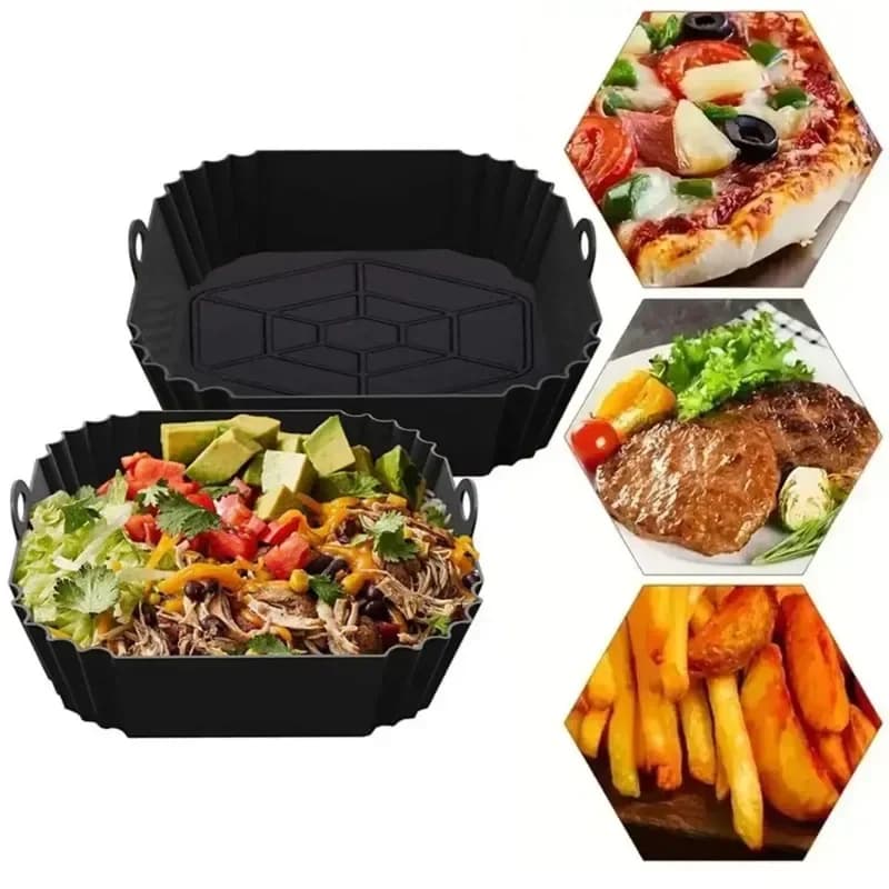 Plateau de pot de friteuse à air en silicone avec poignée, plaque de cuisson de friteuse à air carrée, revêtement de friteuse à air réutilisable pour la cuisson de cuisine 1 pièce