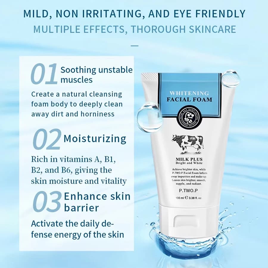 PTWOP blanchissant nettoyant pour le visage mousse hydratant en profondeur nettoyant acné lait contrôle de l'huile exfoliant rétrécissement des Pores lavage du visage