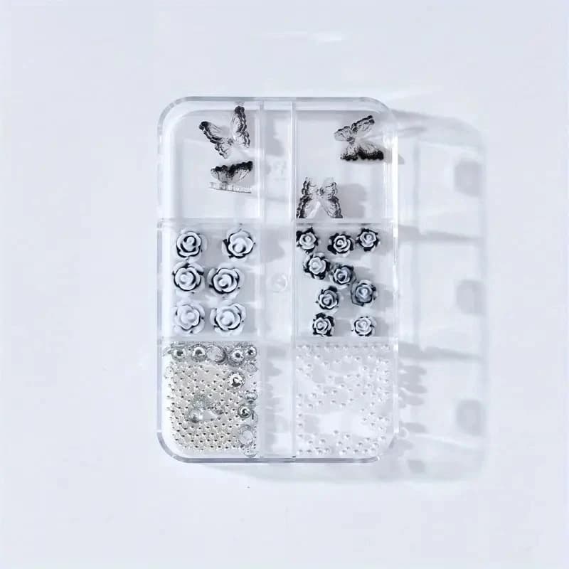 6 grilles noir Rose 3D Nail Art décoration des ongles blanc