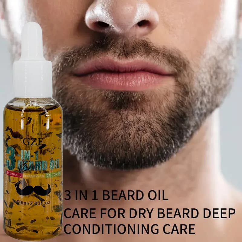 GZE Huile à barbe 3 en 1 pour soin - Hydrate la barbe et conditions de la peau - Élimine les flocons - Pour les hommes avec des poils du visage courts ou longs
