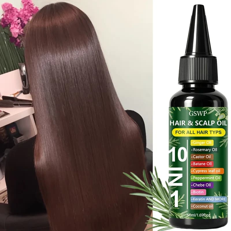 Huile capillaire hydratante 10-en-1 GSWP : Hydrate et nourrit pour prendre soin de vos cheveux. Laisse les cheveux lisses. 50/100ml