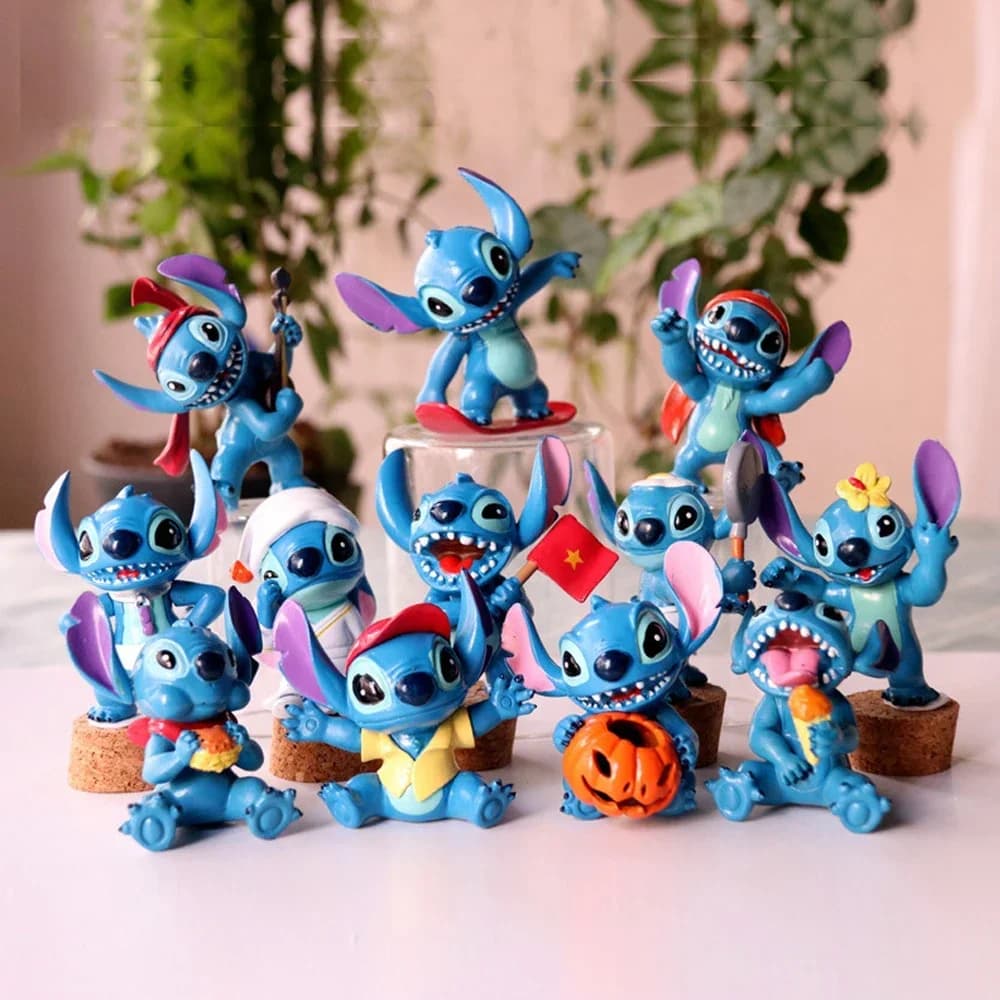 @@! Figurines de dessin animé Disney Lilo et Stitch, jouets à la main avec Scrump, modèle de décoration, nouvelle collection 2025, 10 pièces