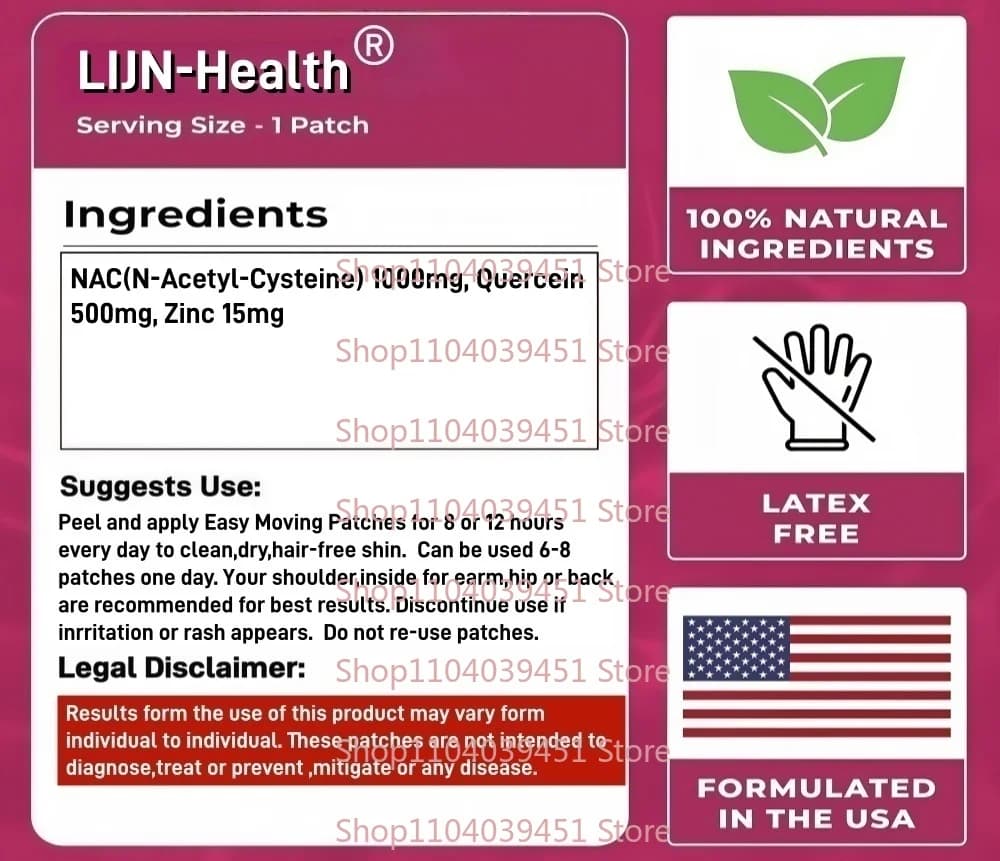30 Patchs N-Acétyl-Cysteine avec Quercetin de Zinc | Supplément NAC en capsules pour le soutien immunitaire et