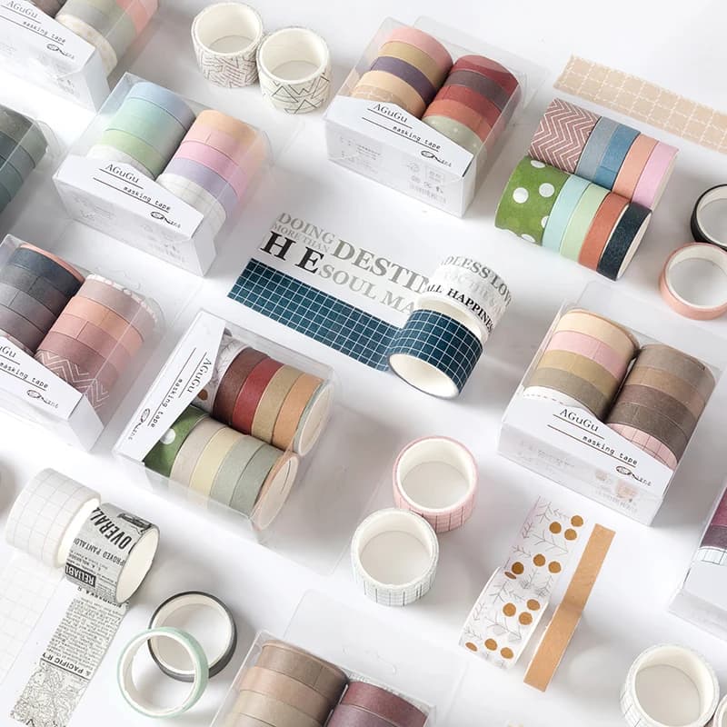 Ensemble de rubans Washi Kawaii, 10 rouleaux, fournitures scolaires, autocollants mignons, ruban de masquage, papeterie esthétique, décoration pour journal intime, Scrapbooking