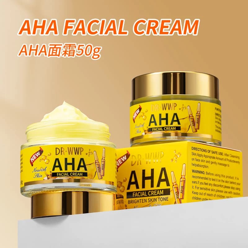 Crème pour le visage AHA, éclaircit et unifie le teint, apaise et hydrate le visage, contrôle le sébum, hydratant boostant l'éclat pour les peaux ternes