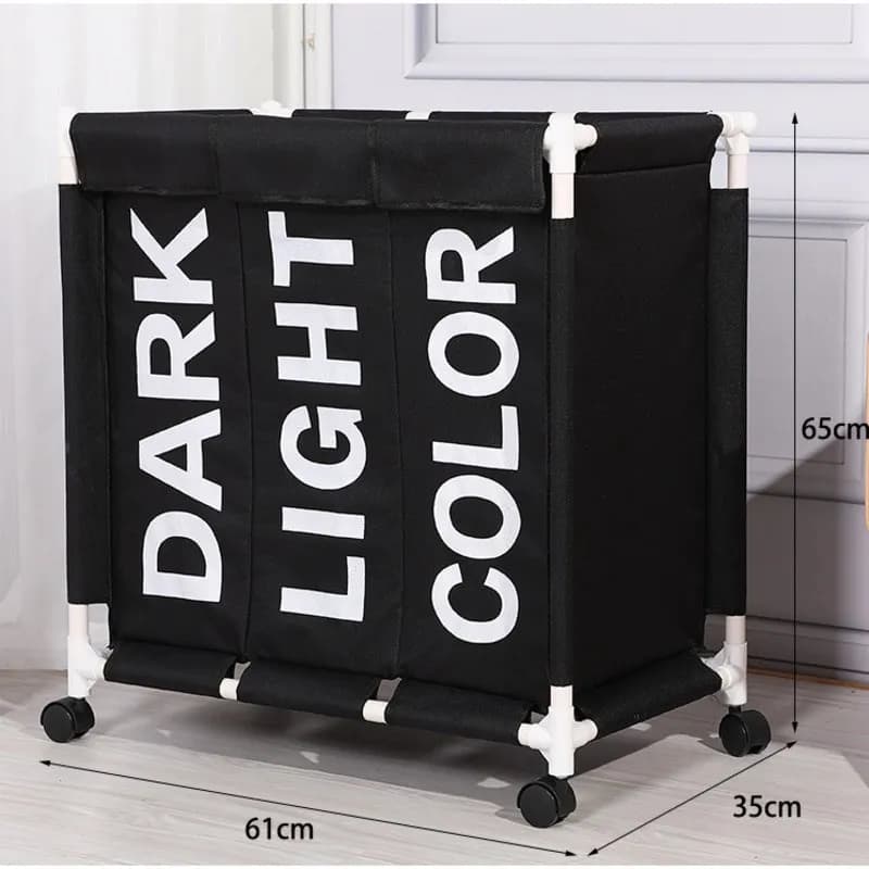 Organisateur de panier à linge roulant, grand panier à linge à 3 grilles, sacs à linge imperméables pour vêtements sales, boîte de rangement sur roulettes