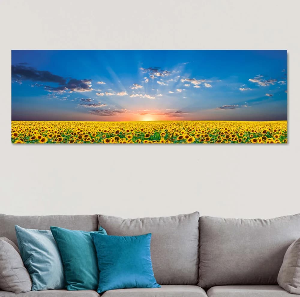 Affiches et impressions de champ de fleurs, peinture sur toile de tournesol HD, art mural floral jaune, décoration de chambre à coucher