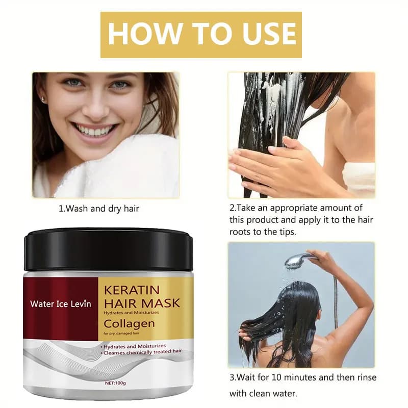 Masque capillaire à la kératine avec collagène, hydrate et hydrate pour cheveux secs et endommagés, améliore la douceur, la brillance et l'élasticité