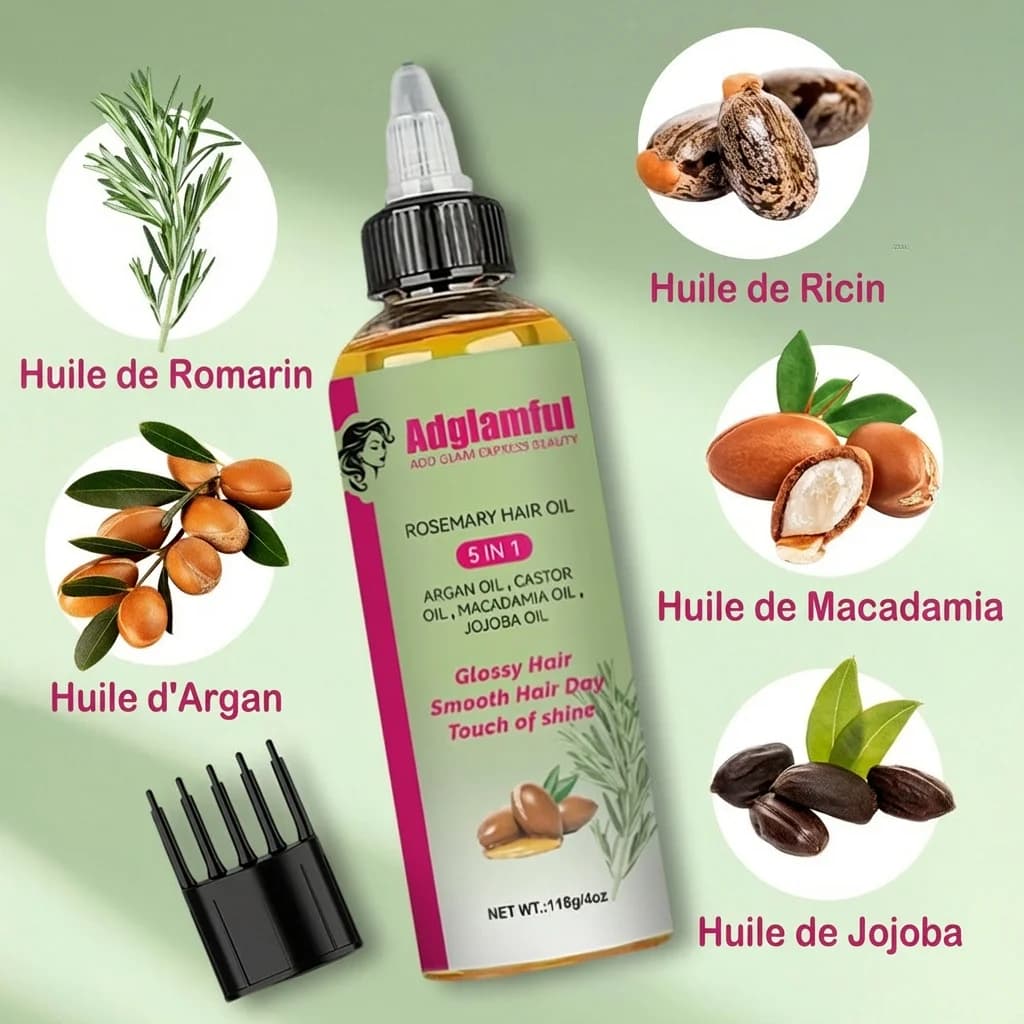 Huile capillaire au romarin 5 en 1 118 ml – Lisse les frisottis, augmente la brillance et l'hydratation, légère à absorption rapide