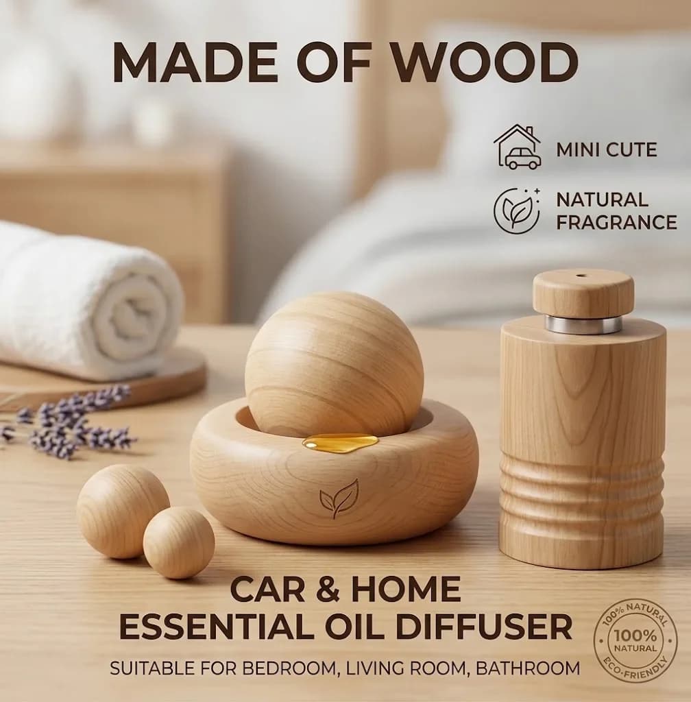 Diffuseur d'huiles essentielles pour voiture et maison - Fabriqué en bois, mini diffuseur de parfum naturel mignon, adapté à la chambre à coucher, au salon, à la salle de bain
