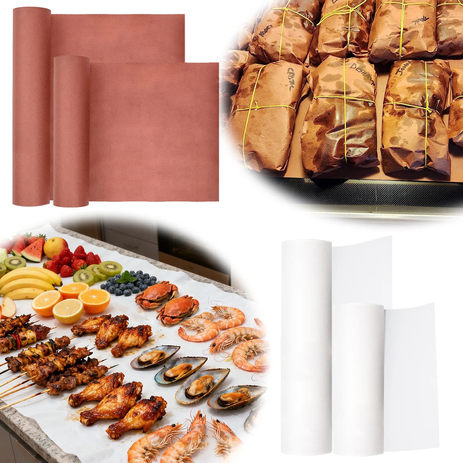 Rouleau de papier de boucher pêche non ciré, 10m, 30cm x 10m, pour barbecue, robuste, pour fumer, viande, poitrine, résistant à l'huile, anti-déchirure, cuisson