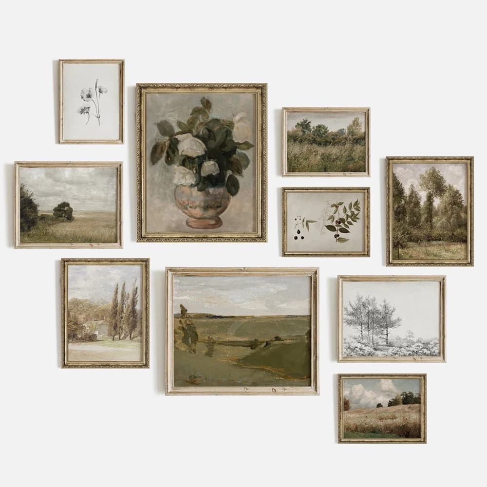 Peinture à l'huile de paysage Vintage d'été, affiches d'arbre de ferme, toile d'art de champ de fleurs imprimées, décor mural de galerie de pays
