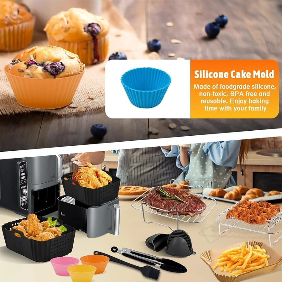 Moule en Silicone pour friteuse à Air, support de gril, ensemble d'ustensiles pour Ninja Double pile XL/Foodi SL400EU, AF300EU/AF400EU 7,5l-9,5l