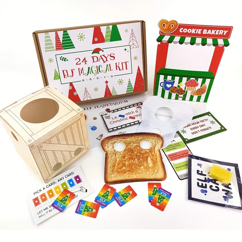 Kit elfe 24 jours avec 24 accessoires d'elfe et 12 activités d'elfe-calendrier de compte à rebours d'elfe de noël avec maison d'elfe, nourriture d'elfe, artisanat et jeux d'elfe