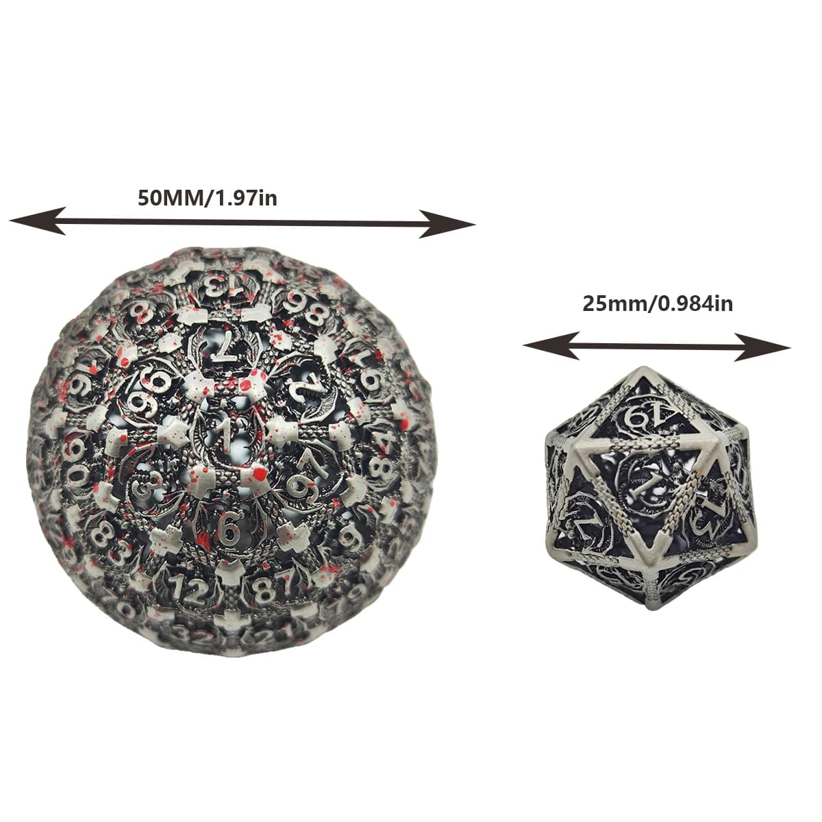 D100 Dés creux en métal pour petits déjeuners, Dragon volant multi-faces, 100 faces, D100 Grands dés creux en métal (1.78 pouces de diamètre)