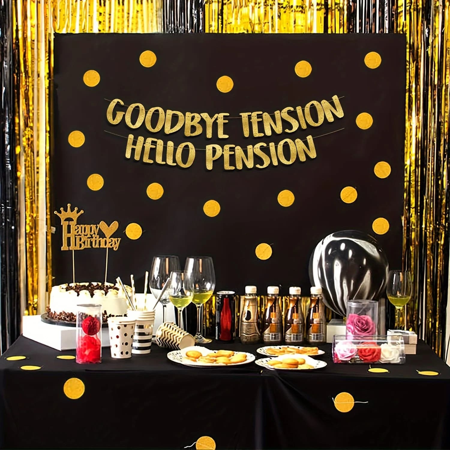 Au revoir Tension Hello Pension Gold Glitter Banner-Fournitures de fête de retraite, décorations de fête de retraite, cadeaux et décorations