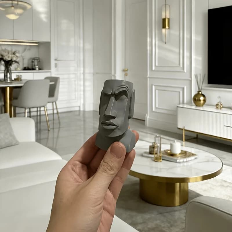 Statue Moaï qui fait hausser les sourcils - Avatar de l'île de Pâques, accrocheur regardant vers le haut avec la phrase « Are you serious? » Ornement de décoration de bureau emoji