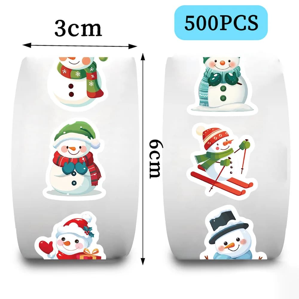 Rouleau d'autocollants bonhomme de neige récompenses de noël, 500 pièces/rouleau, pour Scrapbook, Journal, enveloppe, scellage, ordinateur, téléphone, DIY bricolage
